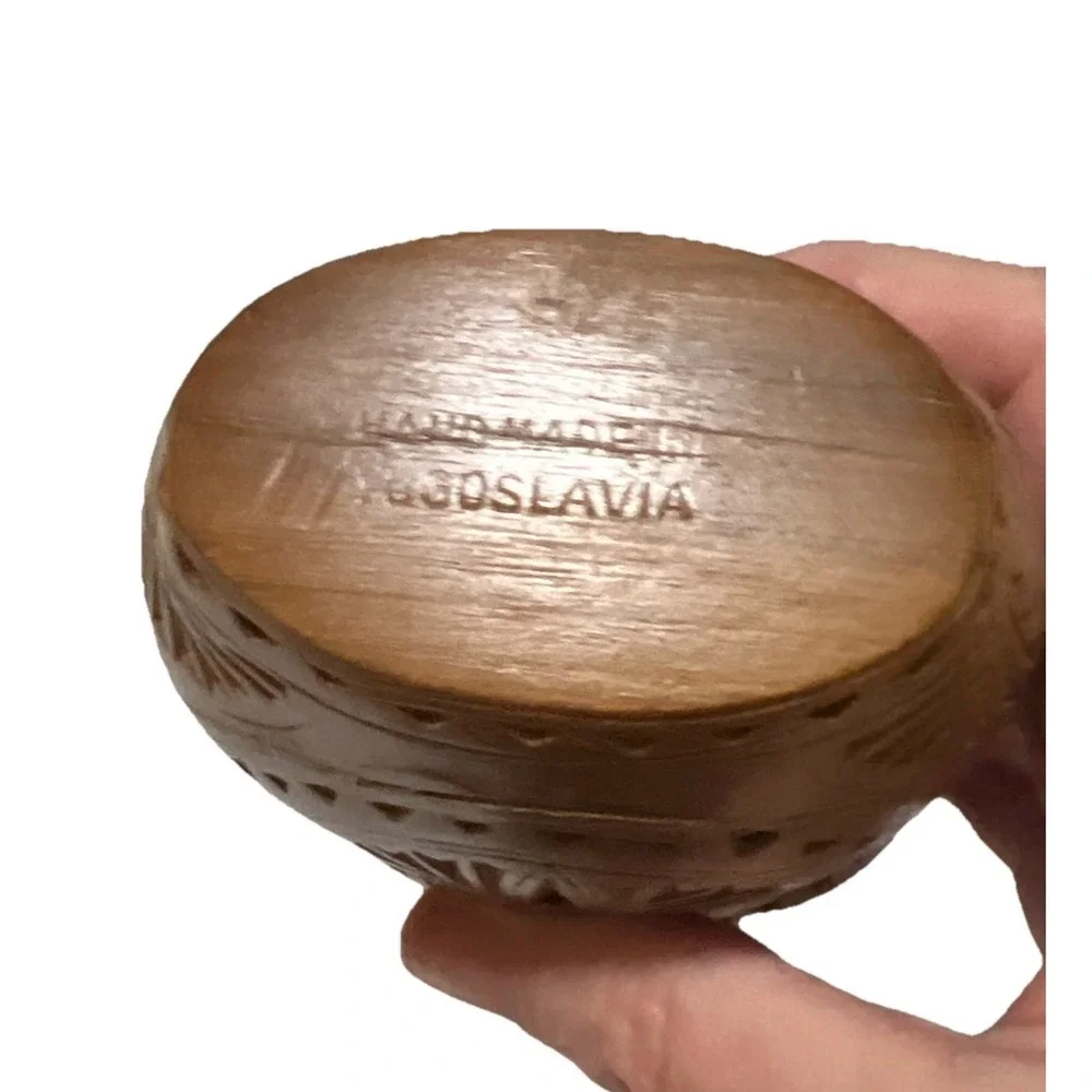 antique balkan yugoslavia vase wood engraved flowers . home decor